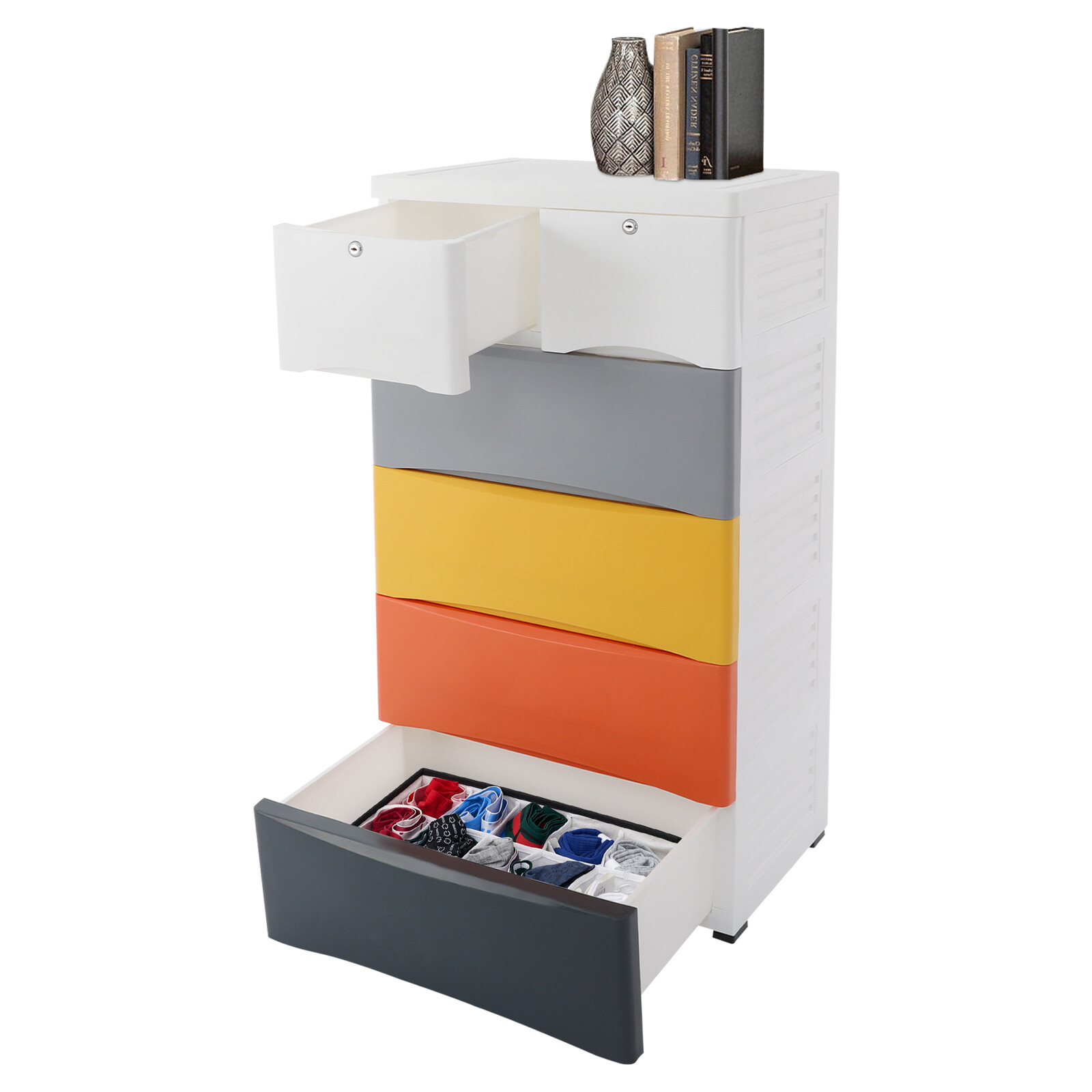 5-Tier Plastic 5 Drawers Dresser Storage Cabinet Bedroom Chest Closet Organizer