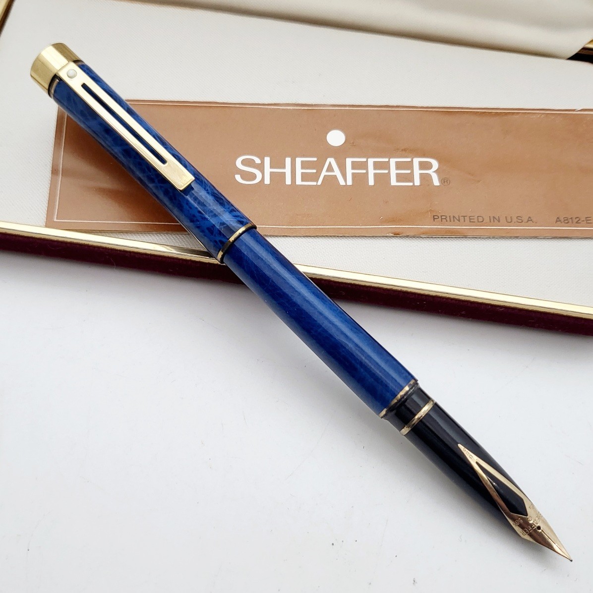 SHEAFFER TARGA 1036 BLUE RONCE -FOUNTAIN PEN-14K GOLD NIB-70's-NEW-BOX and PAPER