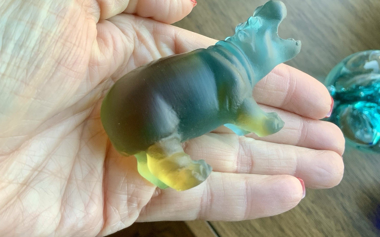 Signed Daum France Pâte de Verre Blue Hippo Art Glass Sculpture Crystal