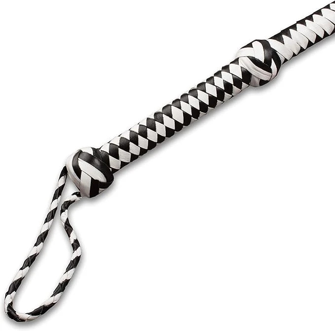 Indiana Jones Genuine Leather Black/White 6 Ft, 8 Ft, 10 Ft Bull Whip
