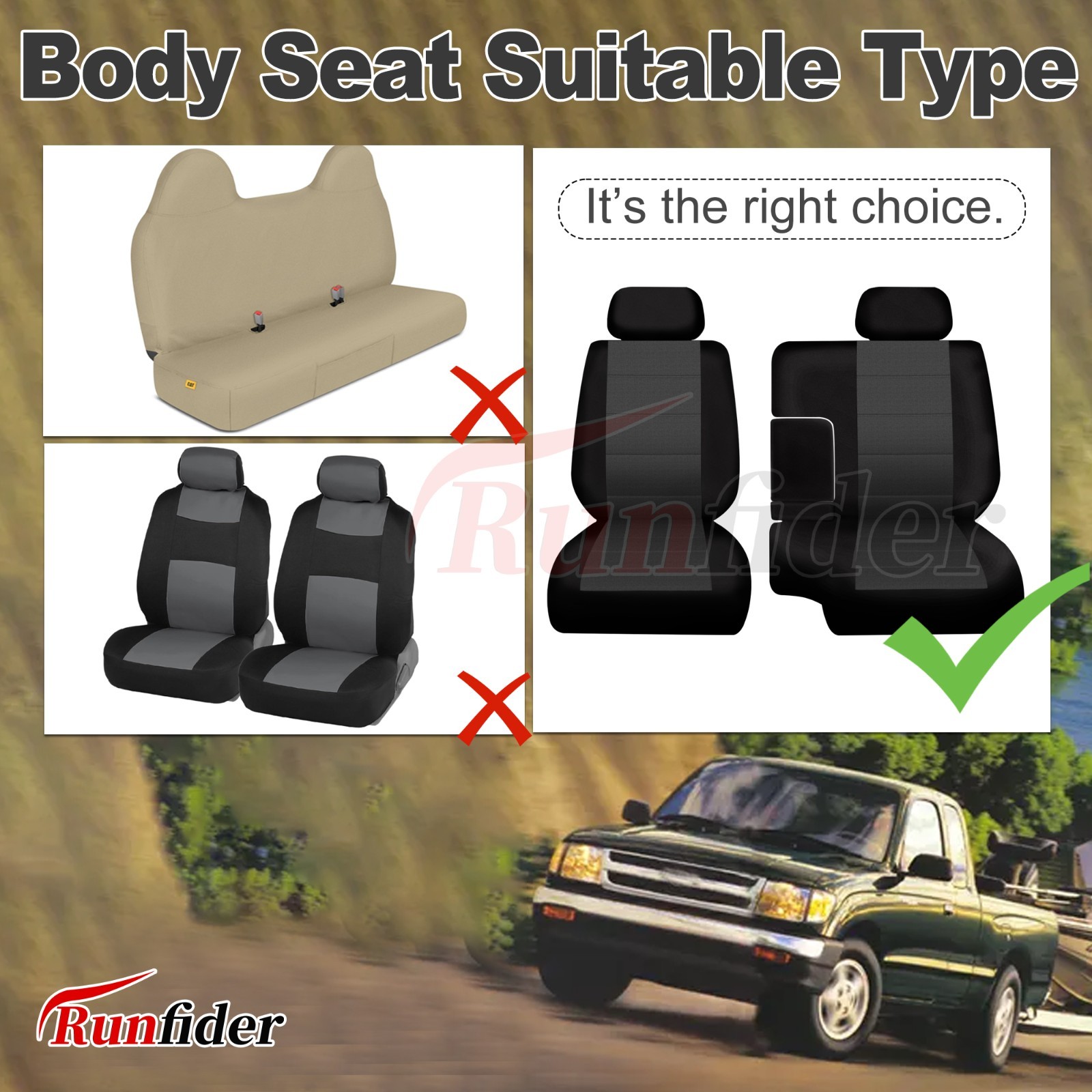 60/40 Front Bench Seat Covers for Toyota Tacoma 1995-2000