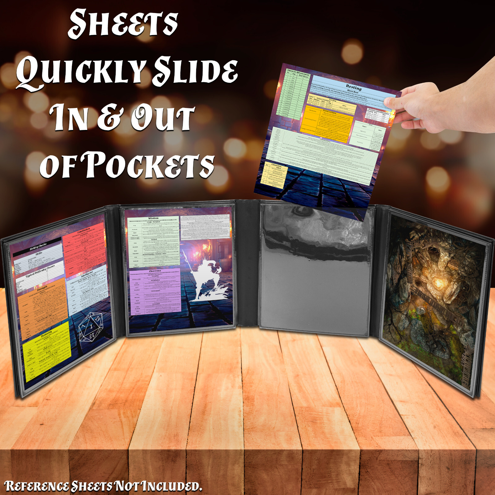 DM Screen 12-Panel GM Dungeon Master Screen with 4 Panels for TTRPGs, Black