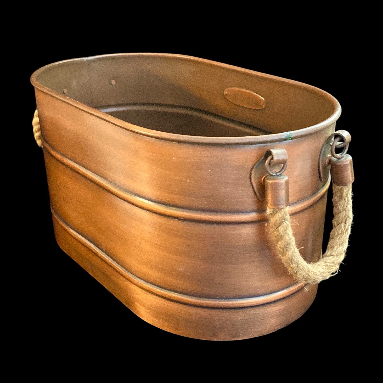 Smith & Hawken Large 16" Copper Finish Metal Log Holder Planter Tub Rope Handles