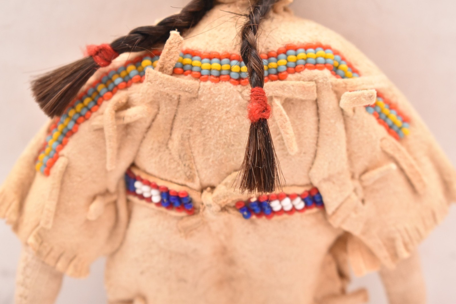 Vintage Native American Doll Beaded Sioux Indian W Leather Fringe 5.5" Tall-
