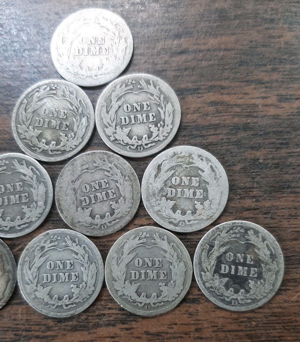 Lot Of 10 Barber Dimes - Various Dates & Mints - 90% Silver