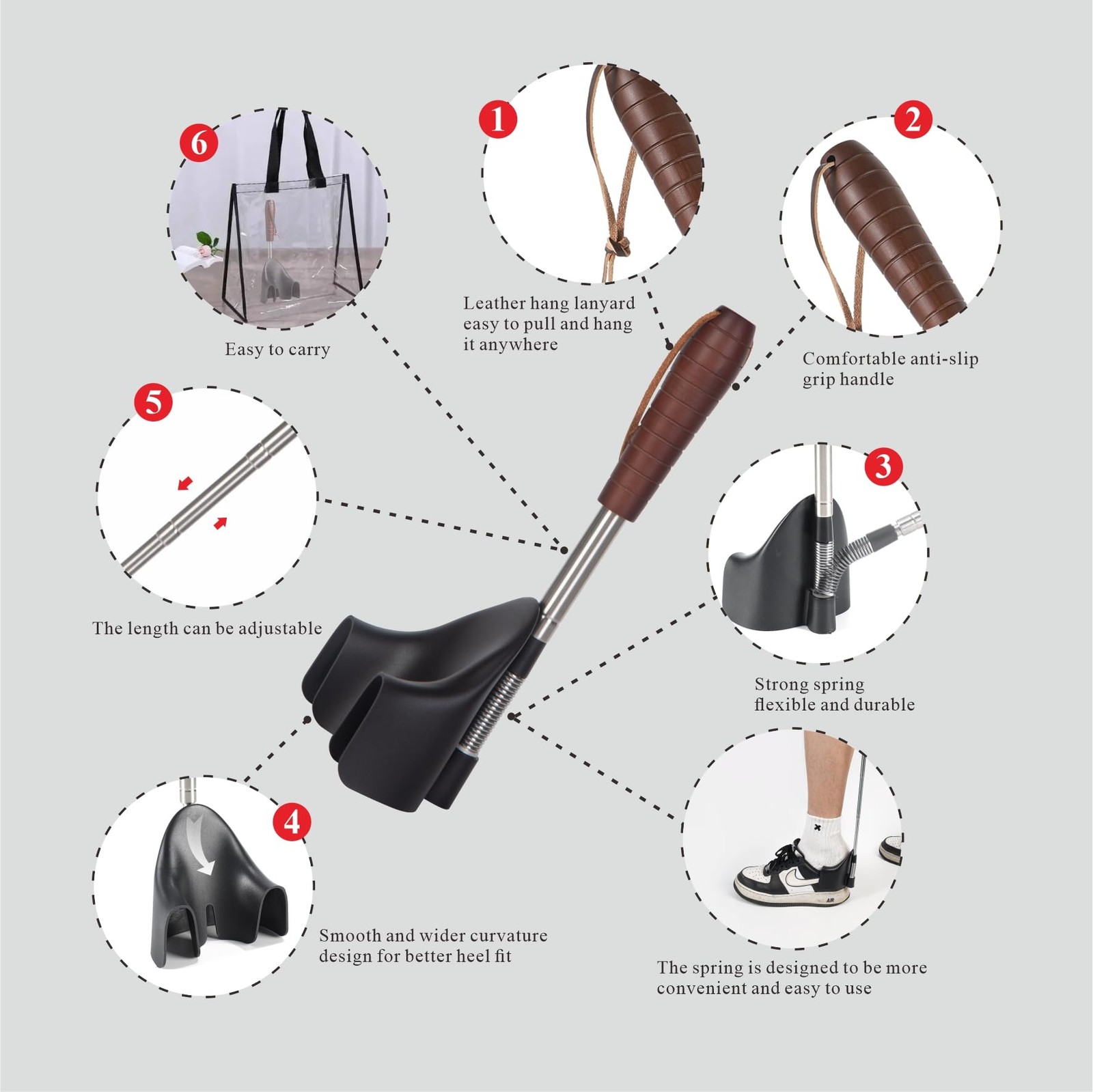 YEADMAL Shoe Horn Long Handle for Seniors-10-31 Telescopic One Size, Black