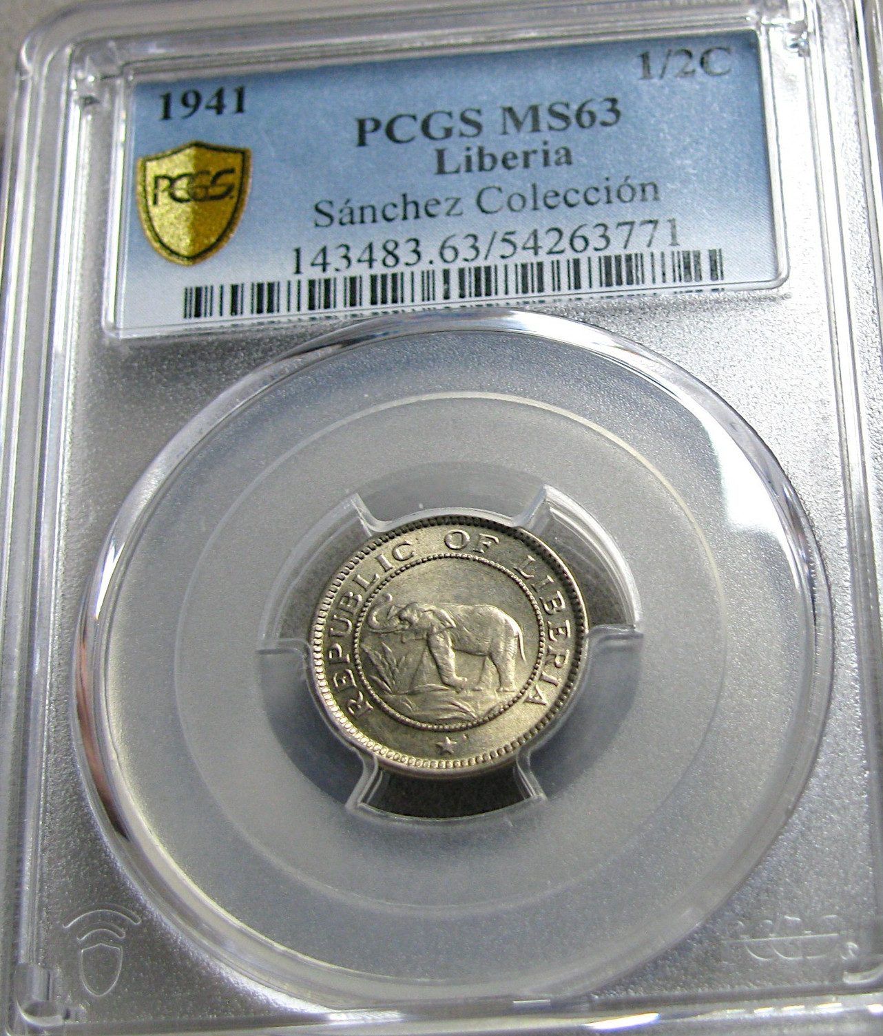 1941 Liberia 1/2c Sanchez Collection MS-63 PCGS Coin ---- #678C