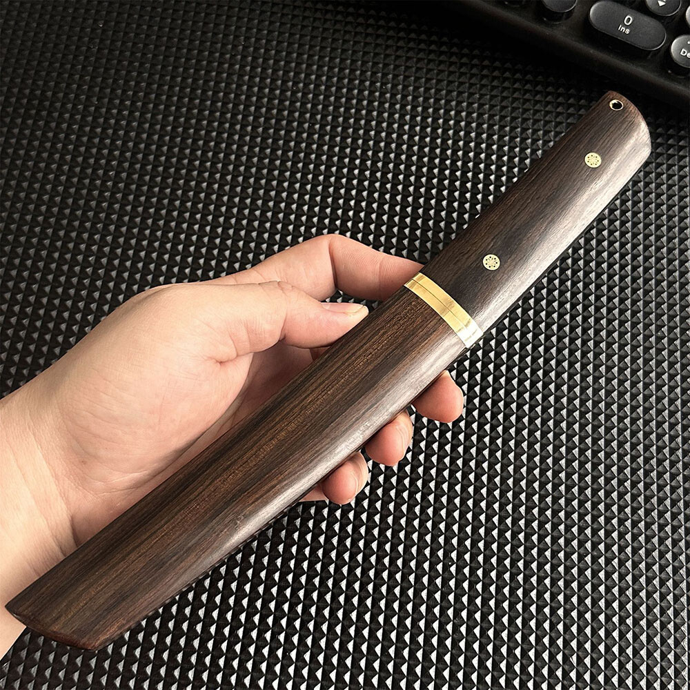 VG10 Damascus Knife Ebony Wood Handle Sheath Full Tang Outdoor Camping EDC Tool