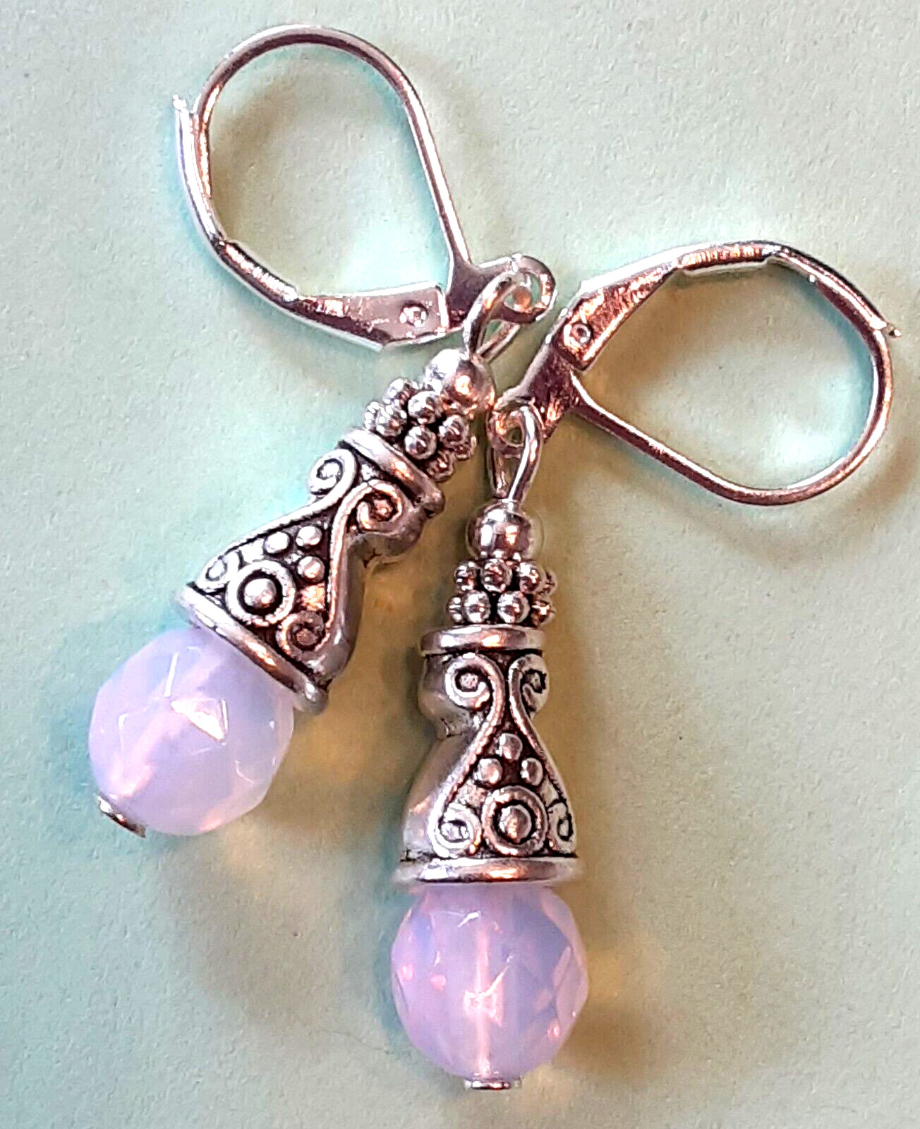PINK OPALITE Bali Style Cone drop earring SP LEVER BACK handcrafted XX