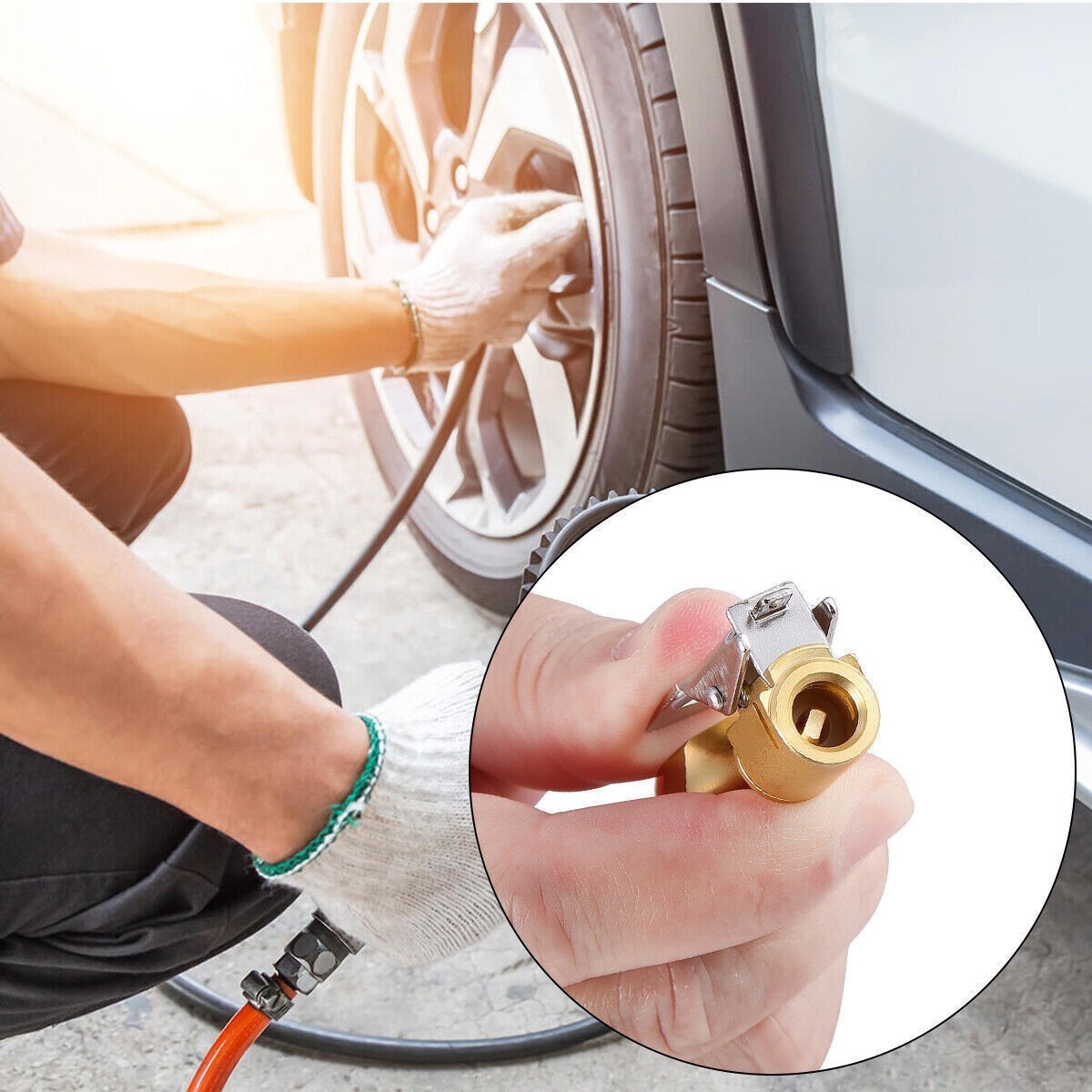 1/4" NPT Air Chuck Nozzle, Open Flow Tire Chuck, Lock on Tire Inflator Chuck