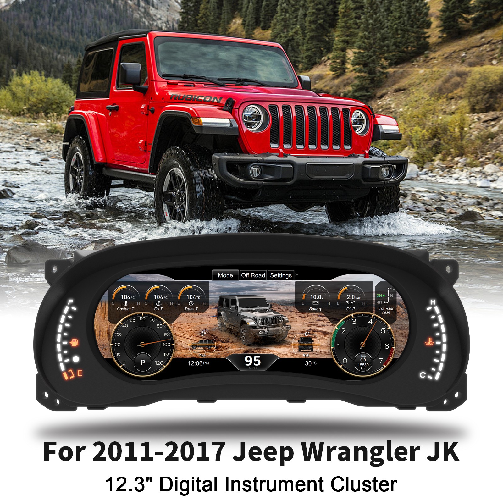 12.3inch LCD Digital Instrument Cluster Display for Jeep Wrangler JK 2011-2017