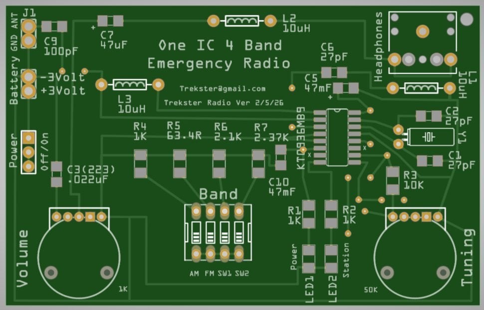 One IC 4 band Emergency Radio Kit. Receives AM FM SW1 SW2 It's a Fun DIY Kit !