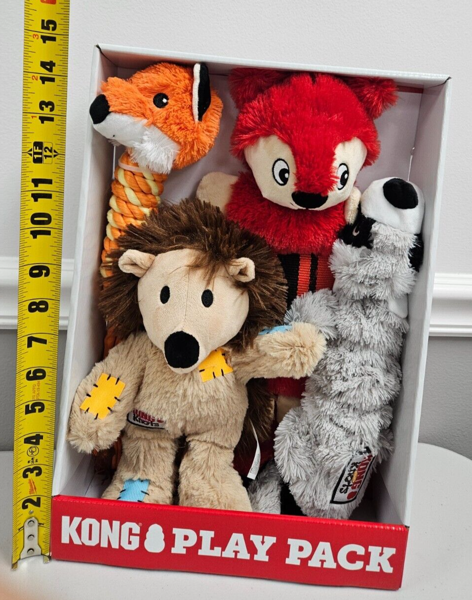 Kong Play Pack Dog Toy 4 count Holiday Gift Set Plush Pack Canine Doggy Toys NEW
