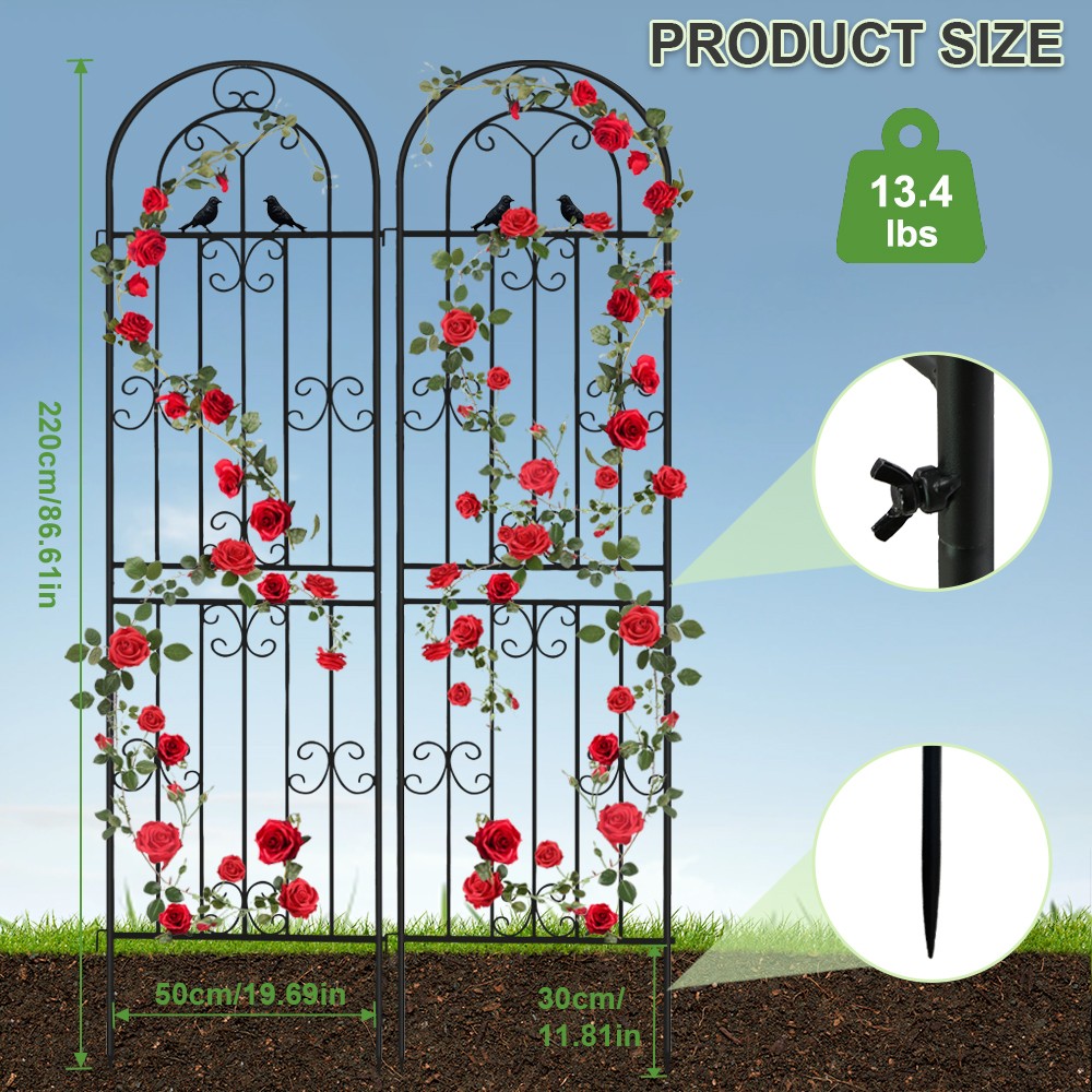 2PCS Rustproof Metal Garden Trellis 86.61" Tall for Rose/Outdoor Climbing Plants
