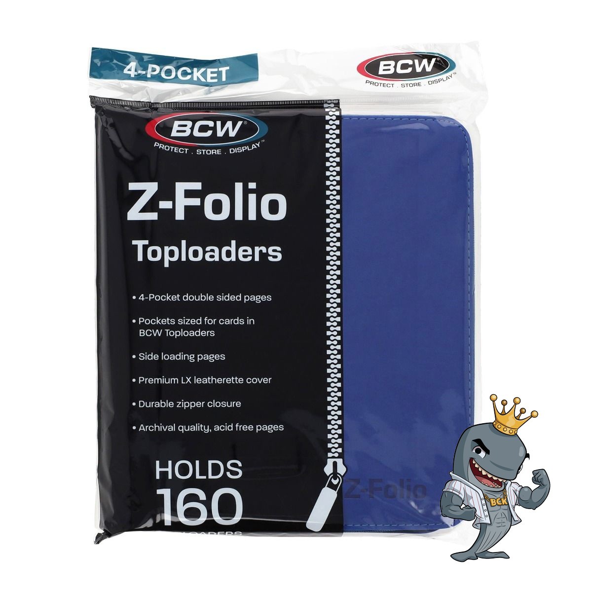 BCW Z-Folio 4 Pocket ZIPPER Toploader Album - Blue HOLDS TOPLOADER FREE SHIP