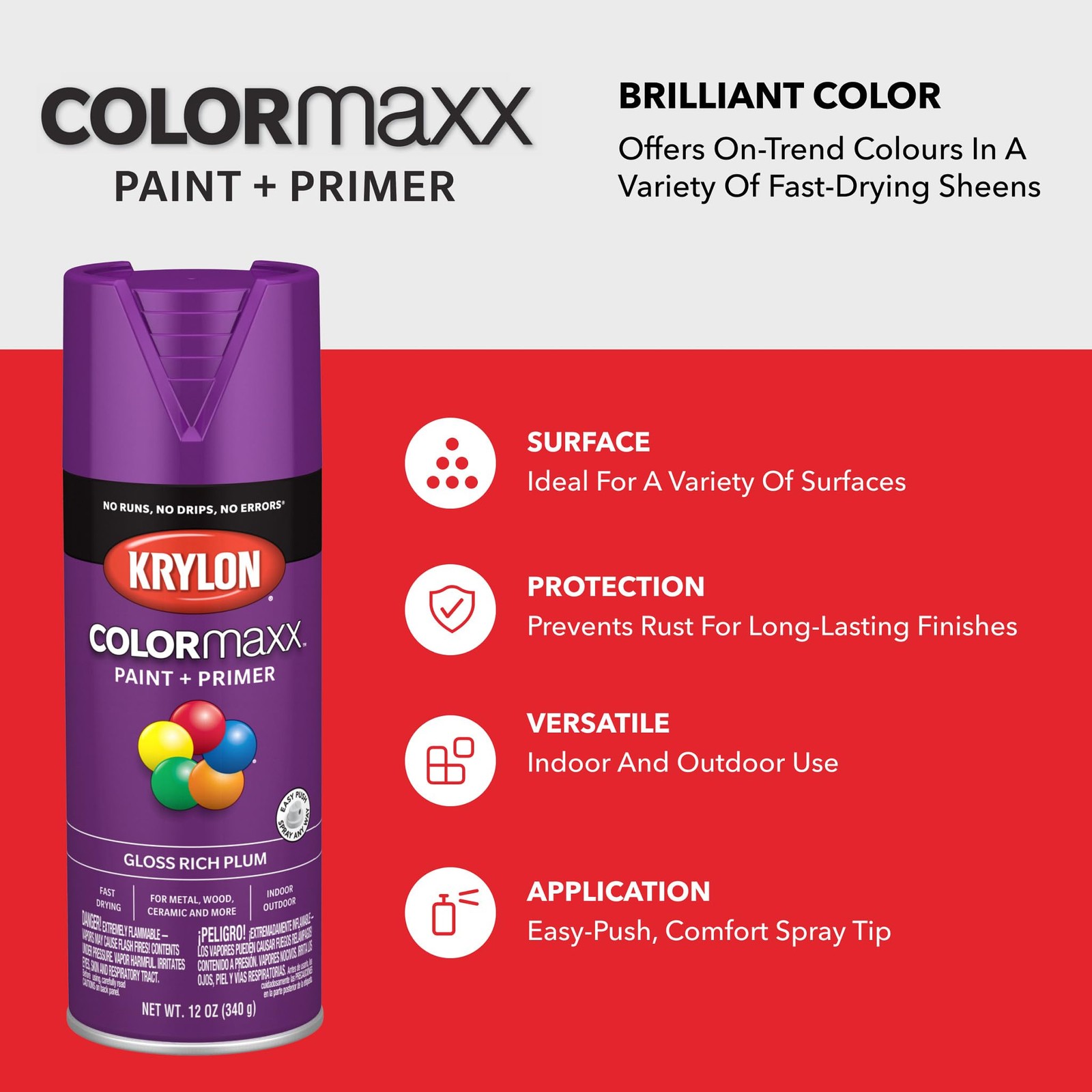 Krylon K05536007 COLORmaxx Spray Paint and 12 Ounce (Pack of 1), Rich Plum