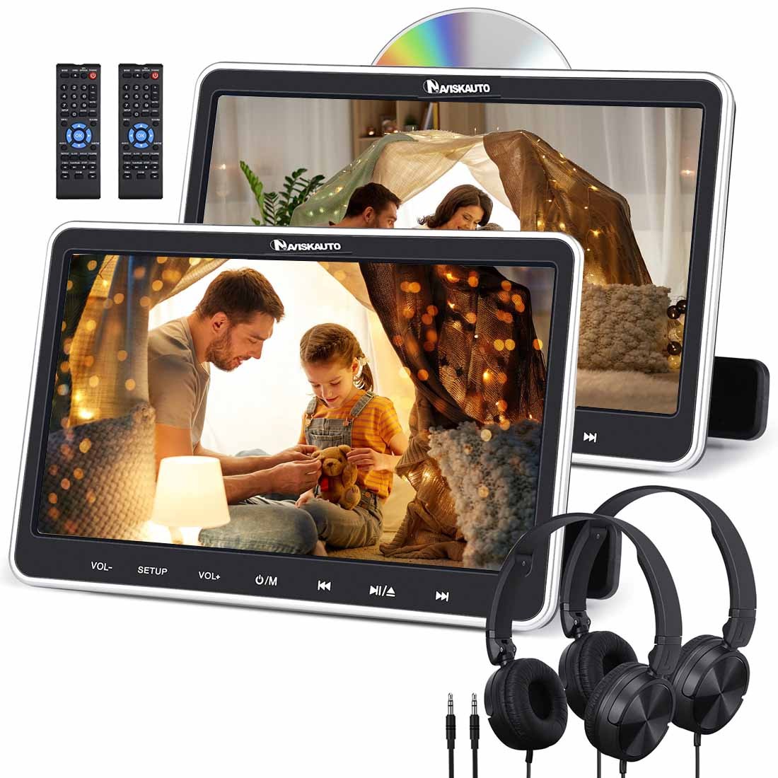 2x 10.1'' Dual Screen Car Headrest DVD Player tv USB Rear-Seat Monitor+Headsets