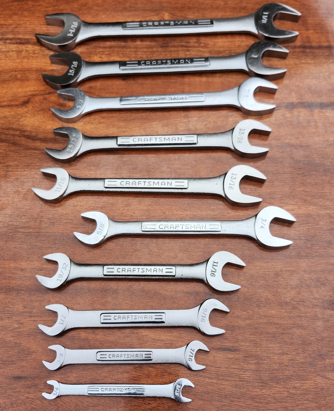 Craftsman SAE Double Open Wrench Set USA 1/4" to 1-1/8" - 10 Pcs Like New W Rail