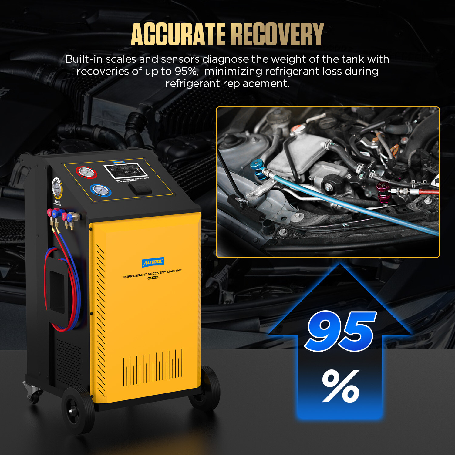 LM708 Fully Automatic Refrigerant Recovery Machine A/C Dual Tank Filling 3/8HP