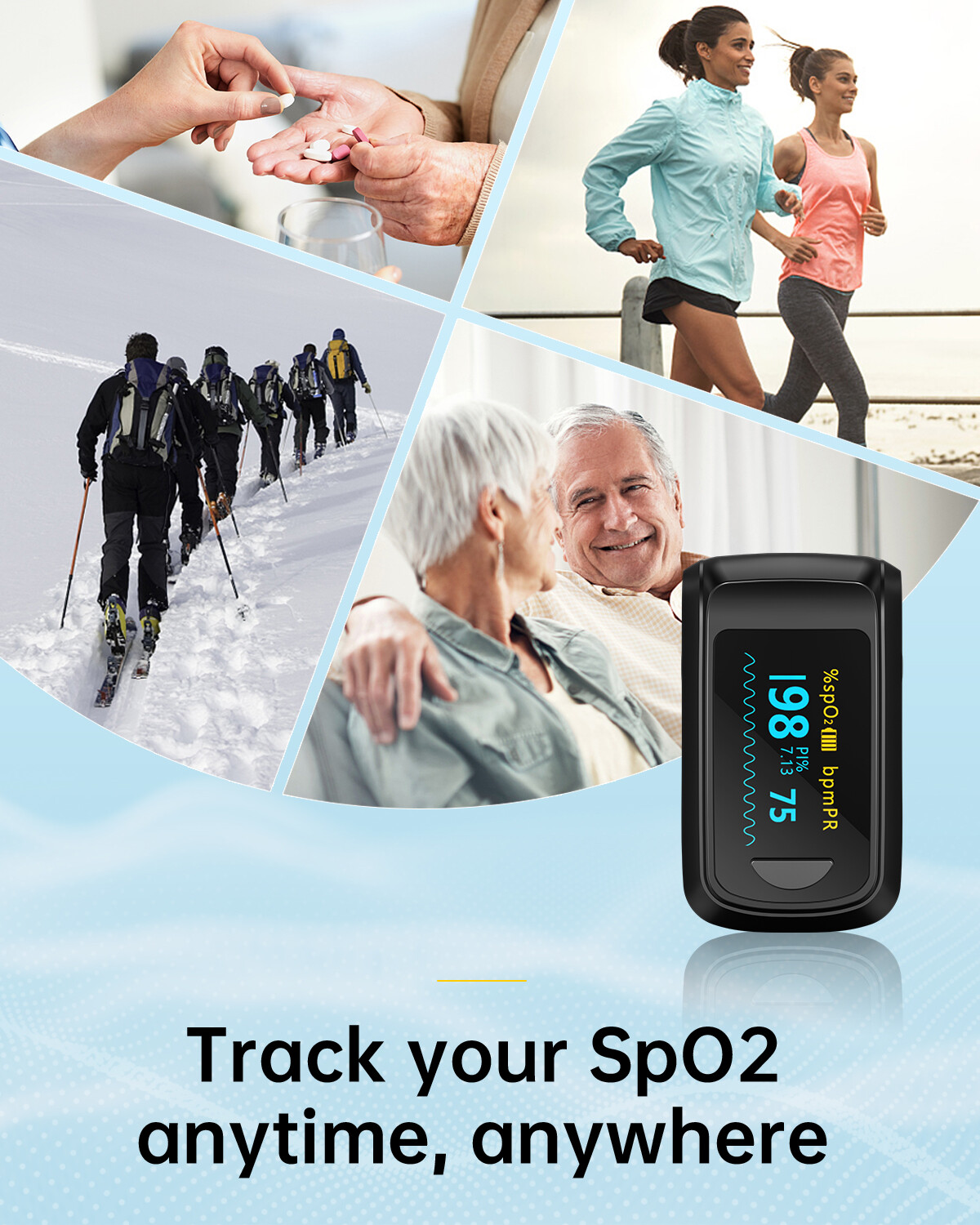 Fingertip Pulse Oximeter Finger Blood Oxygen Monitor Spo2 Reading Oxygen Meter