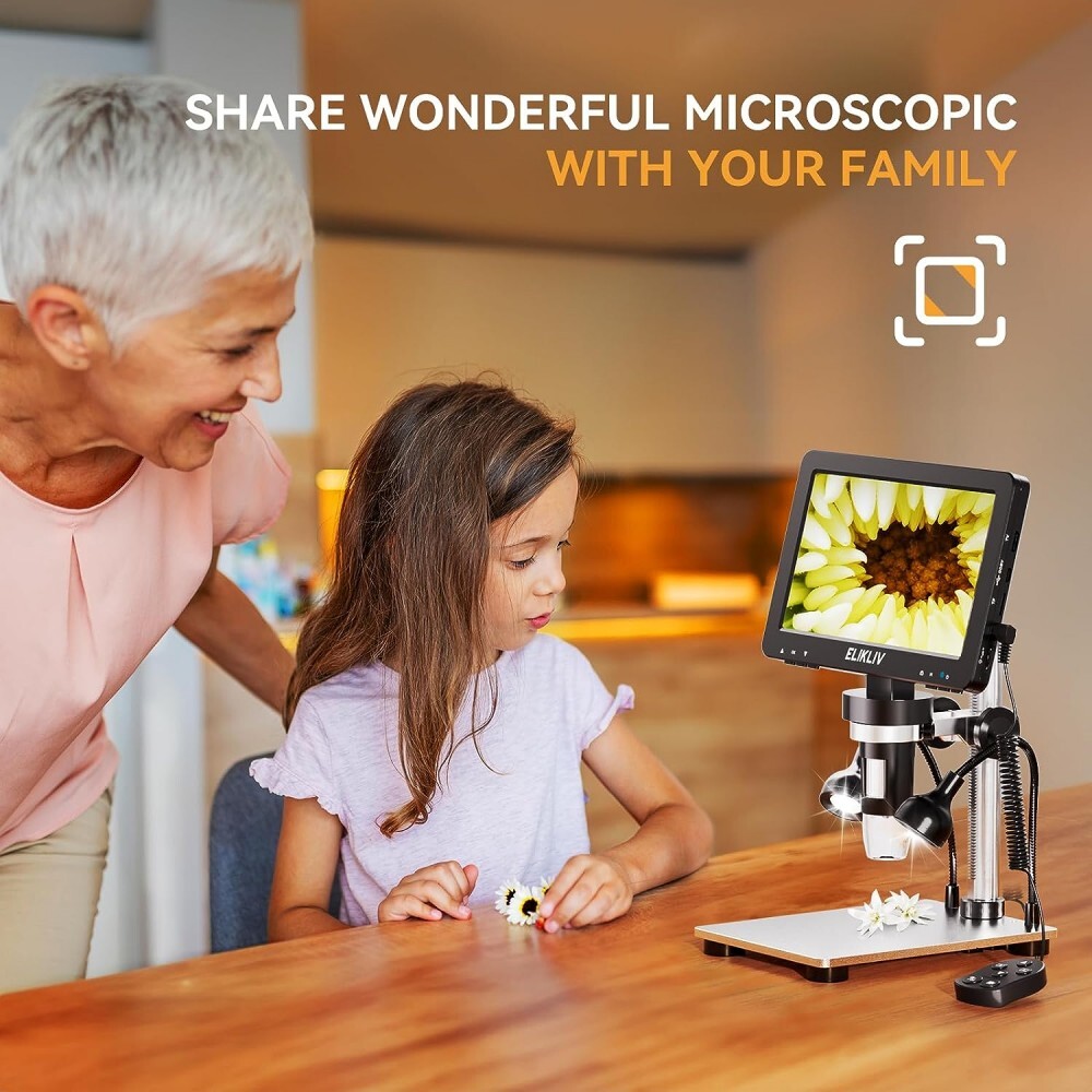 Elikliv 1200X Digital Microscope HD Camera 7" LCD 1080p Coin Magnifier w/ Light