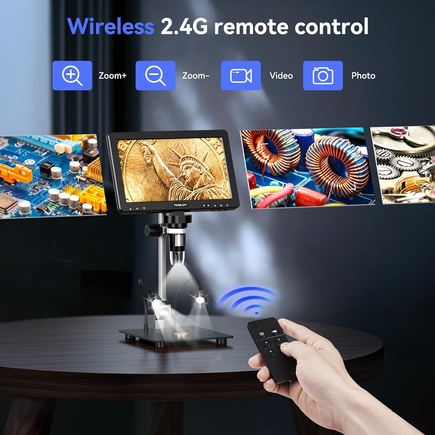 TOMLOV DM9 Max 10.1" HDMI Digital Microscope 5-1500X 20MP Coin Microscope 10 LED