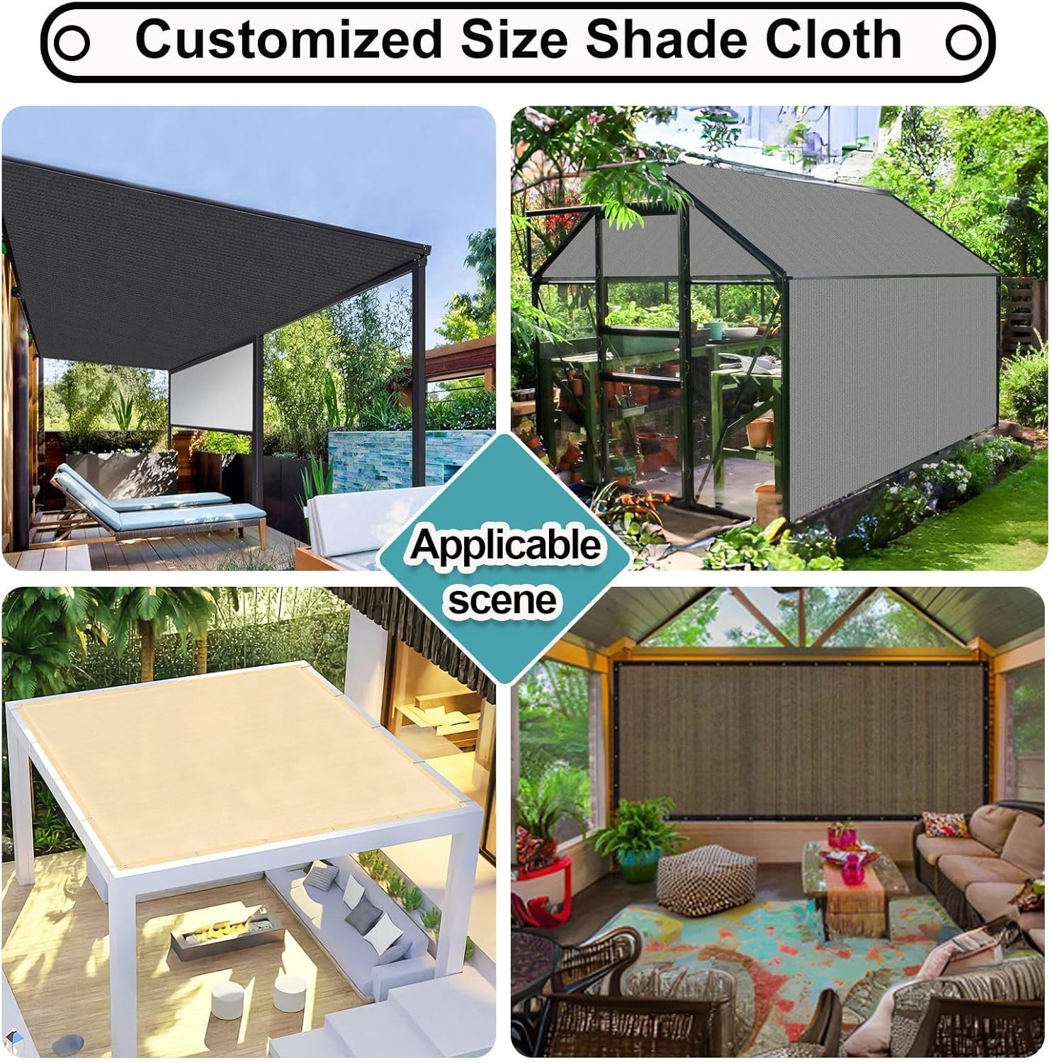 90% Sun Shade Cloth with Grommets, 10' X 12' Pergola Shade Cover Canopy, Mesh...