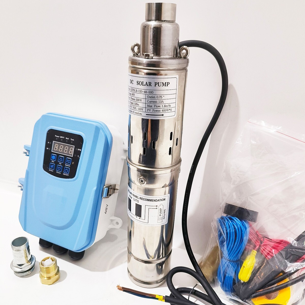 3" Solar Pump Submersible Pump Bore DC 24V 270W Deep Well Pump + MPPT Controller