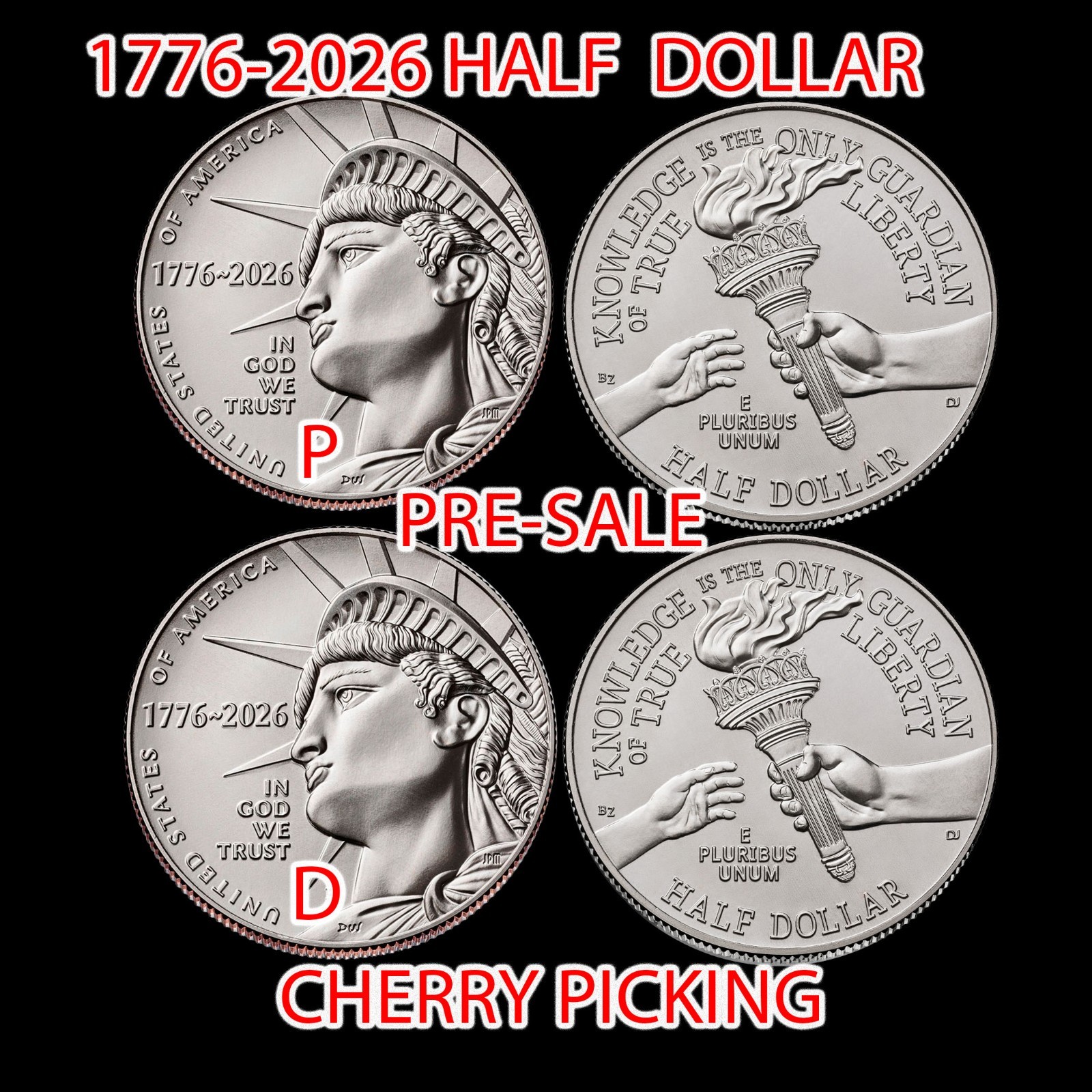 1776 2026 P D LIBERTY HALF DOLLAR Semi-quincentennial (2 coin set) ⭐PRESALE⭐