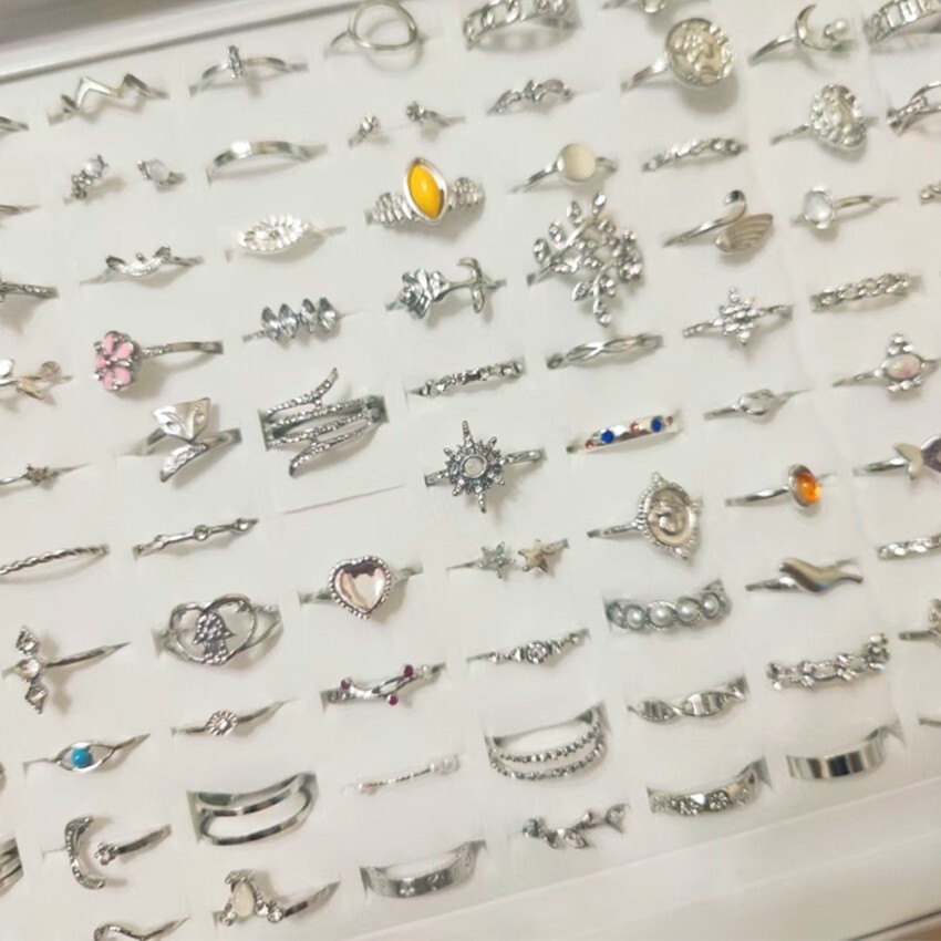 Bulk Lots 50 Antique Silver Bohemia Vintage Rings Mix Women Stone Retro Charms