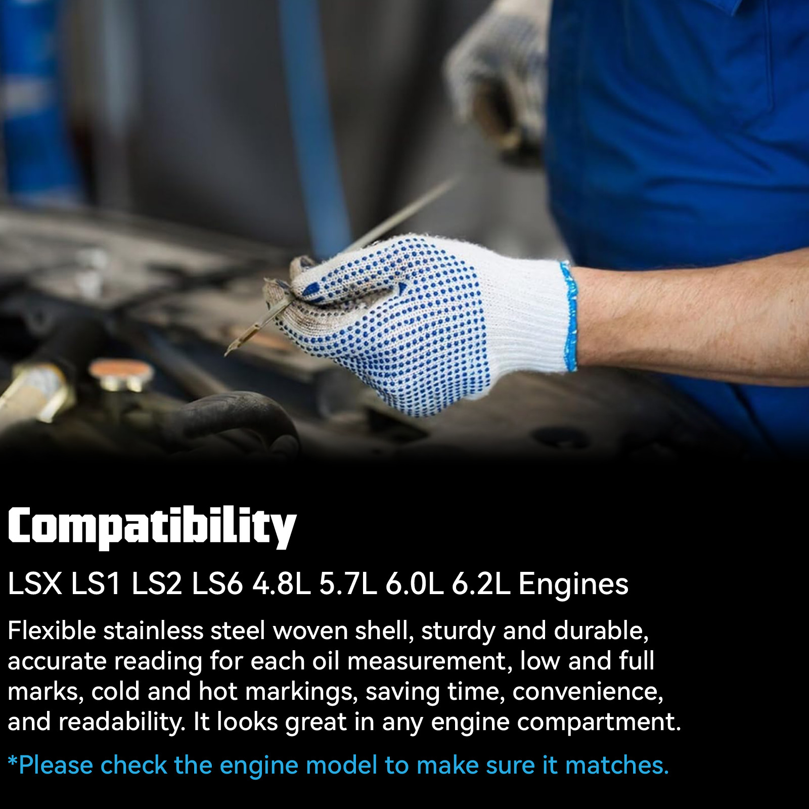 Firewall Mount Transmission Dipstick Black Compatible with GM 4L80E, LS Engines