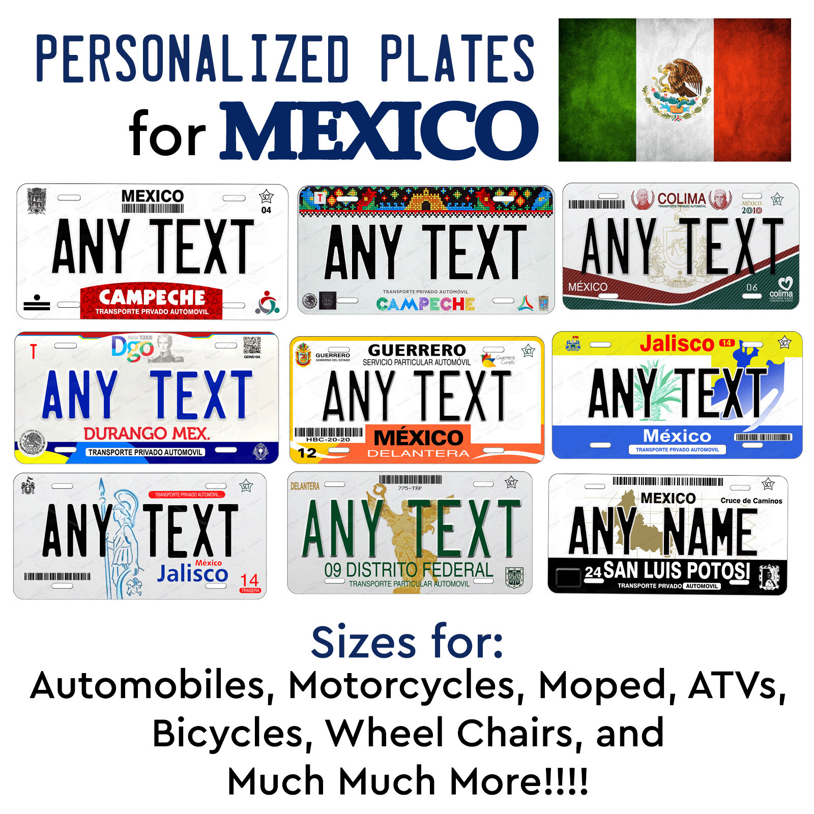 Any Mexico States Custom License Plate Personalized Novelty Auto Car ATV Bike