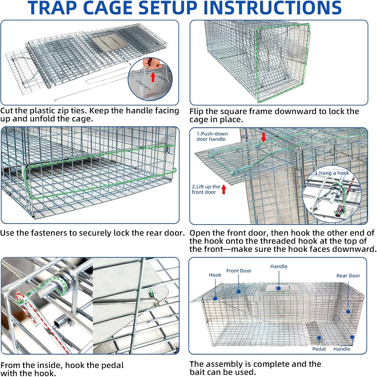 Live Animal Cage Trap 51"x17.4" x18.9" Humane Cat Trap Cats Squirrels Mouse New