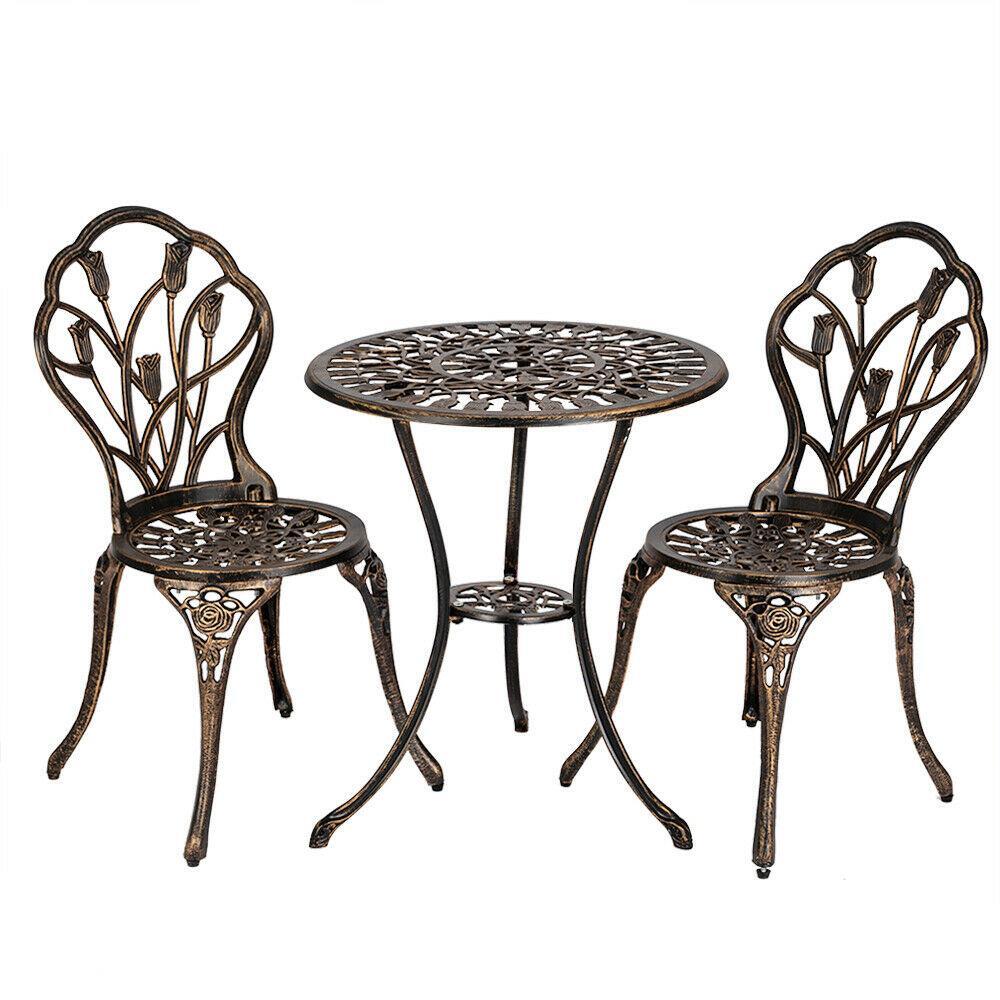 3pc Patio Bistro Dining Furniture Set Outdoor Garden Iron Table Chair Bronze US