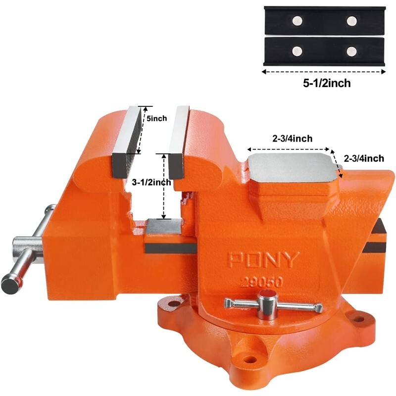 PONY Bench Vise 5-in Heavy-Duty Utility Combination Pipe Vise Swivel Base Bench