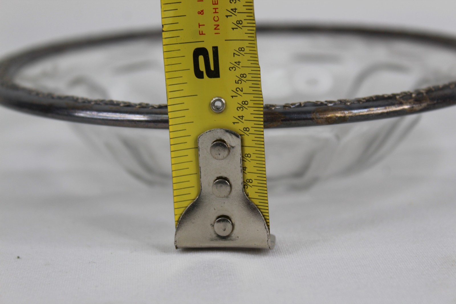 VTG Cut Glass with Sterling Silver Rim Bowl Berry and Leaves Pattern 6 1/2 inch