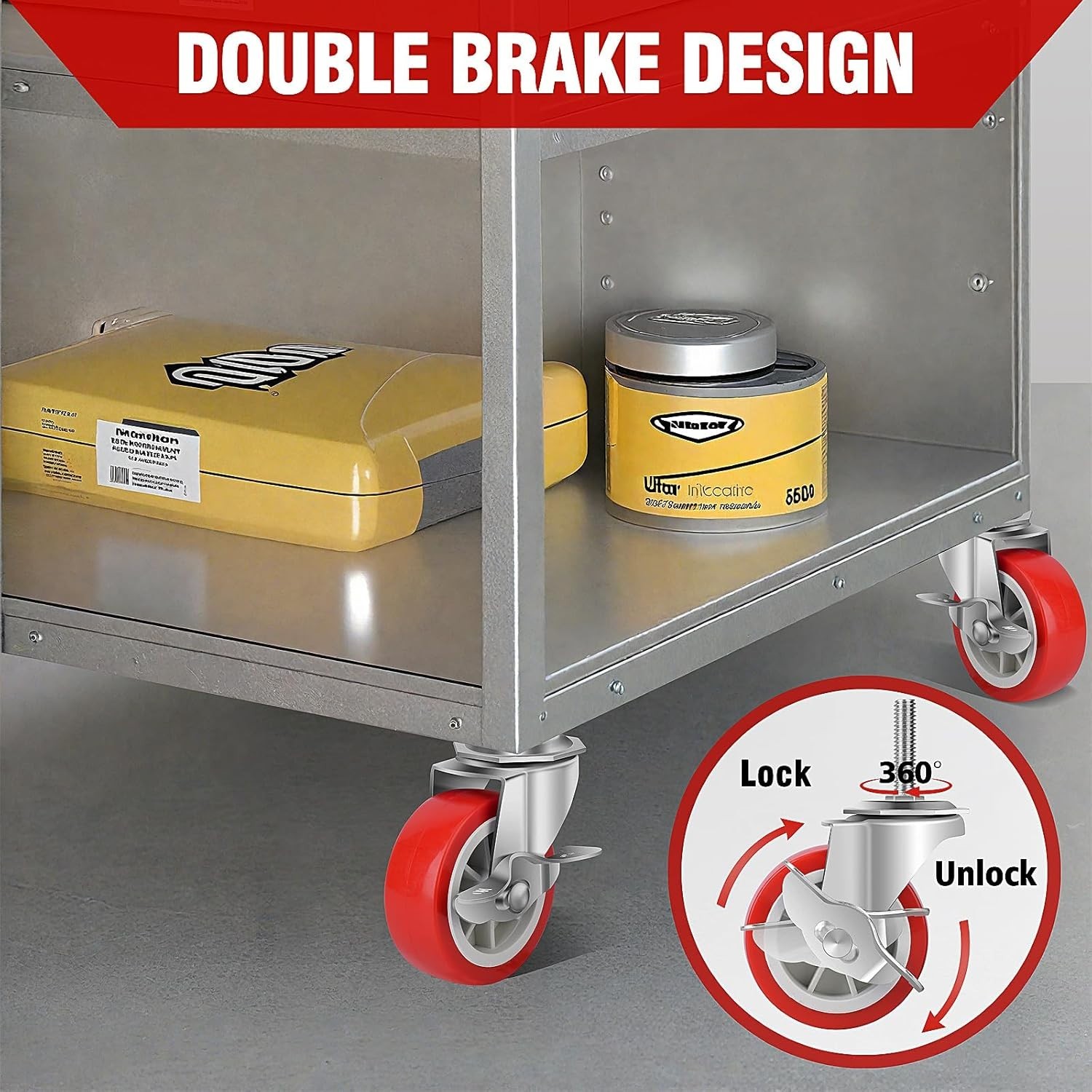 3 Inch Heavy Duty Stem Casters Swivel Wheels with Brake 3/8 -16 x 1-1/2 Set of