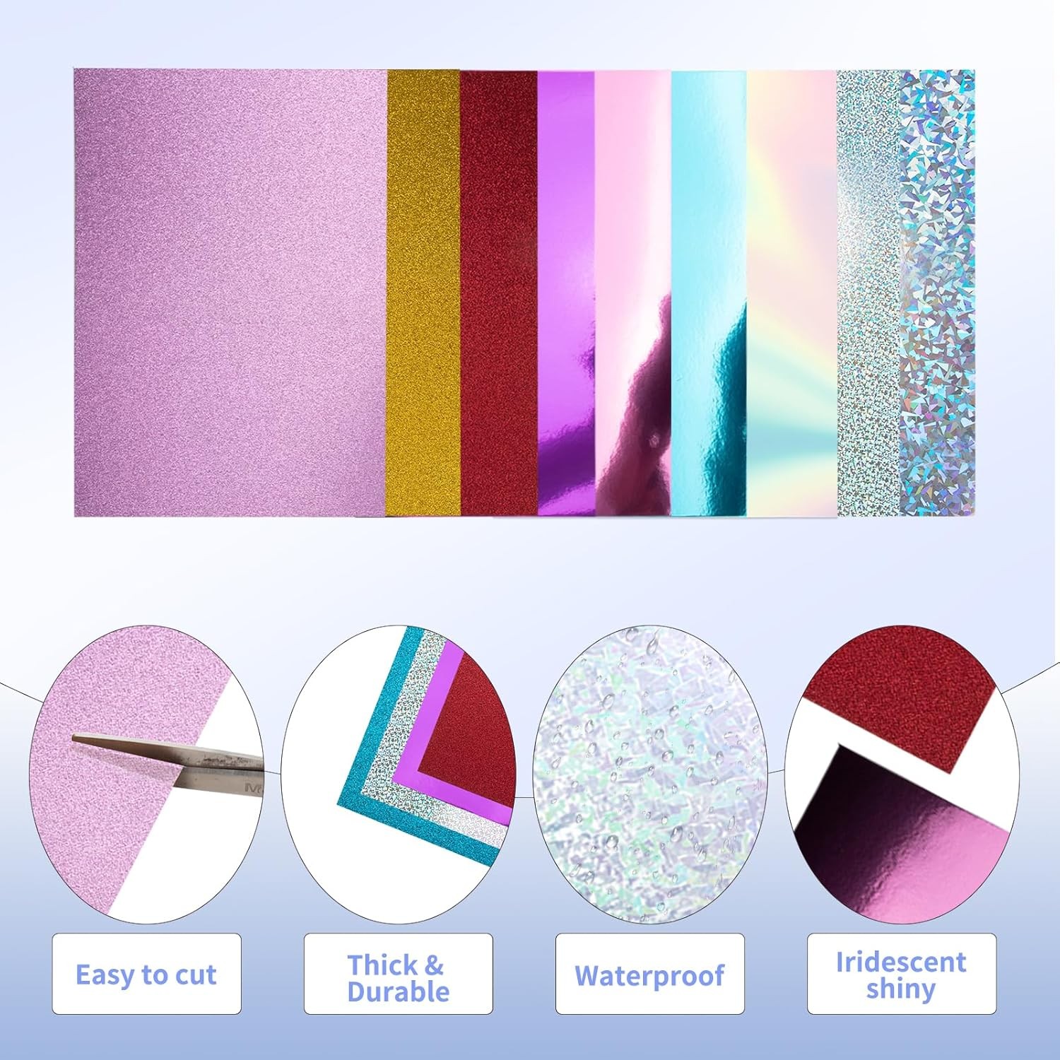 30 Pack Metallic Glitter Cardstock Paper Sheets, 6" x 8" Color Foil Mirror Shimm