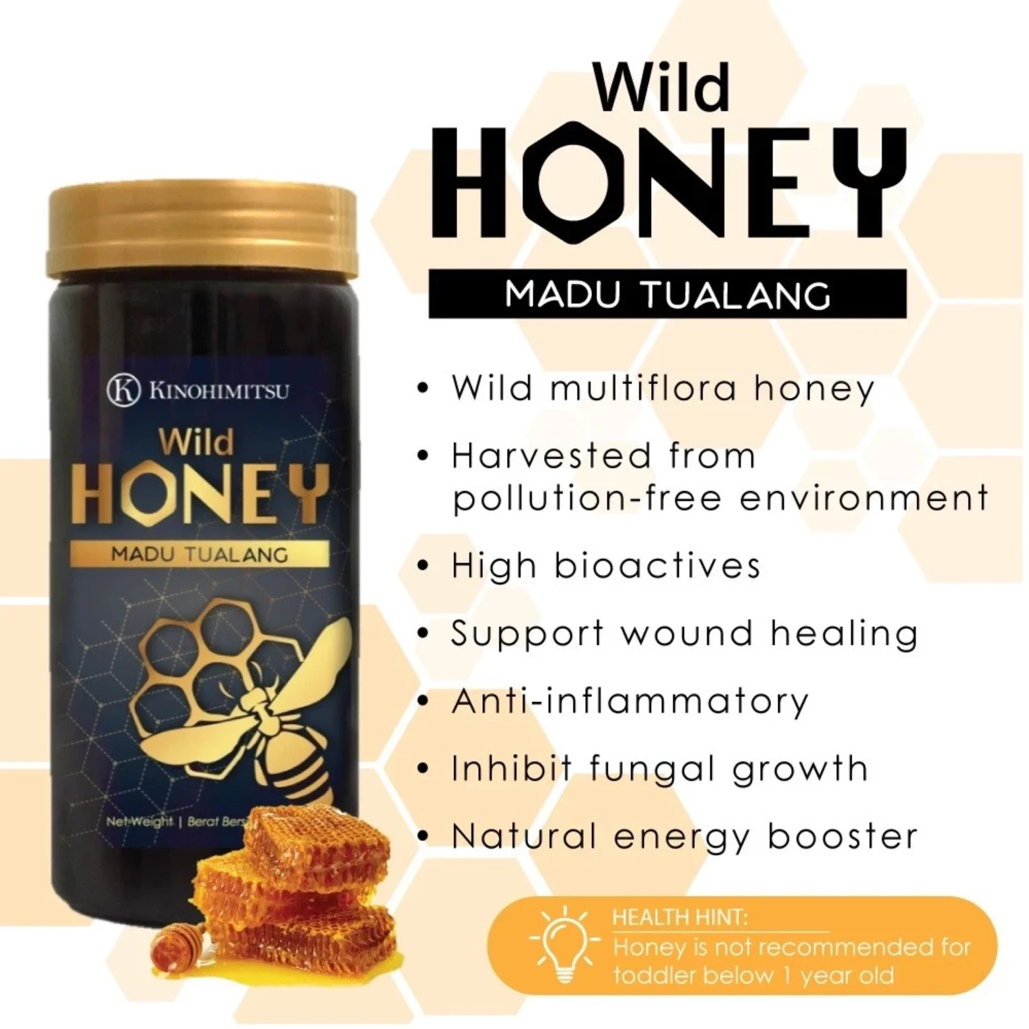 KINOHIMITSU Rainforest Wild Tualang Honey - 500g 100% natural and original
