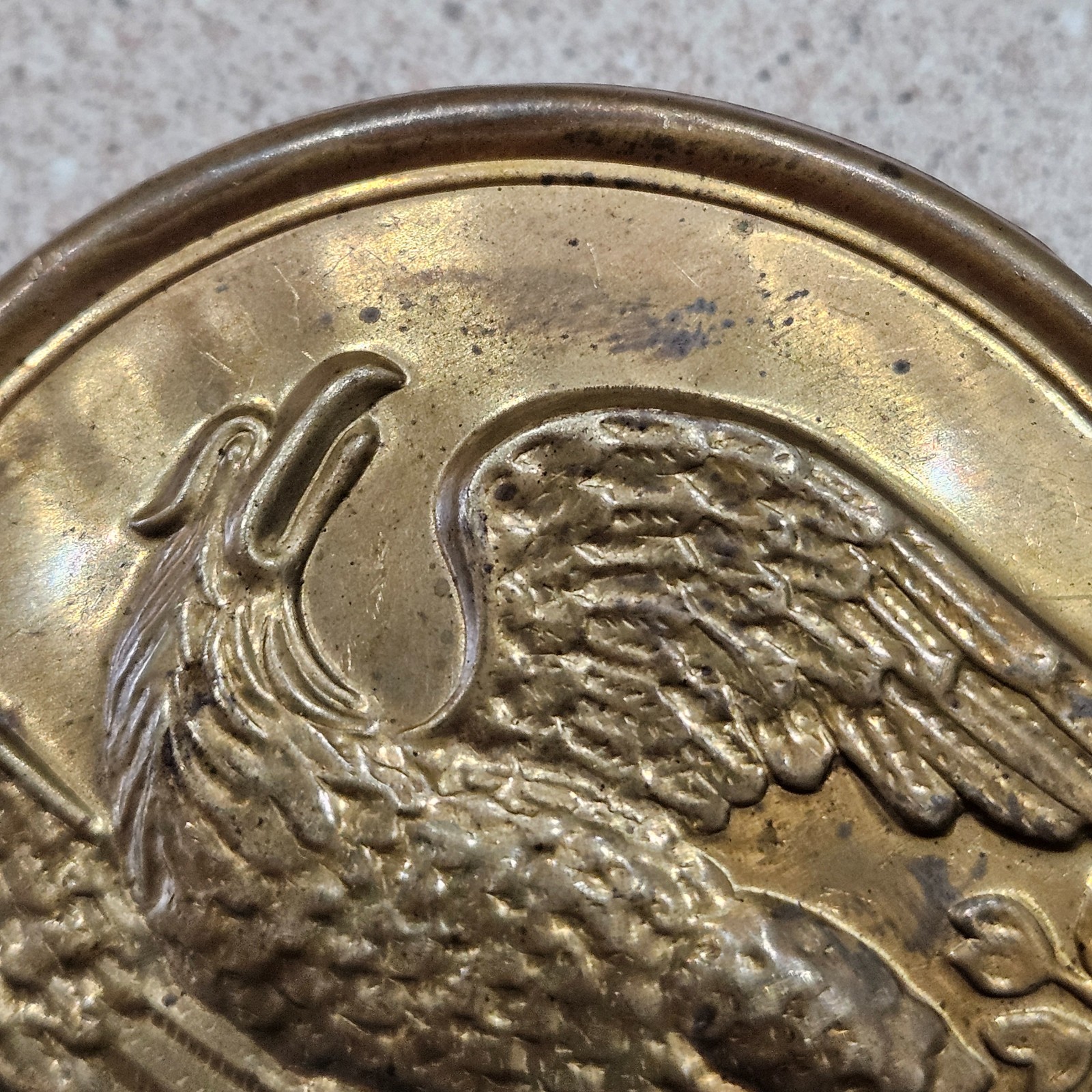 Vintage Civil War Era America Eagle Union 3 Prong Lead Filled Brass Belt Plate