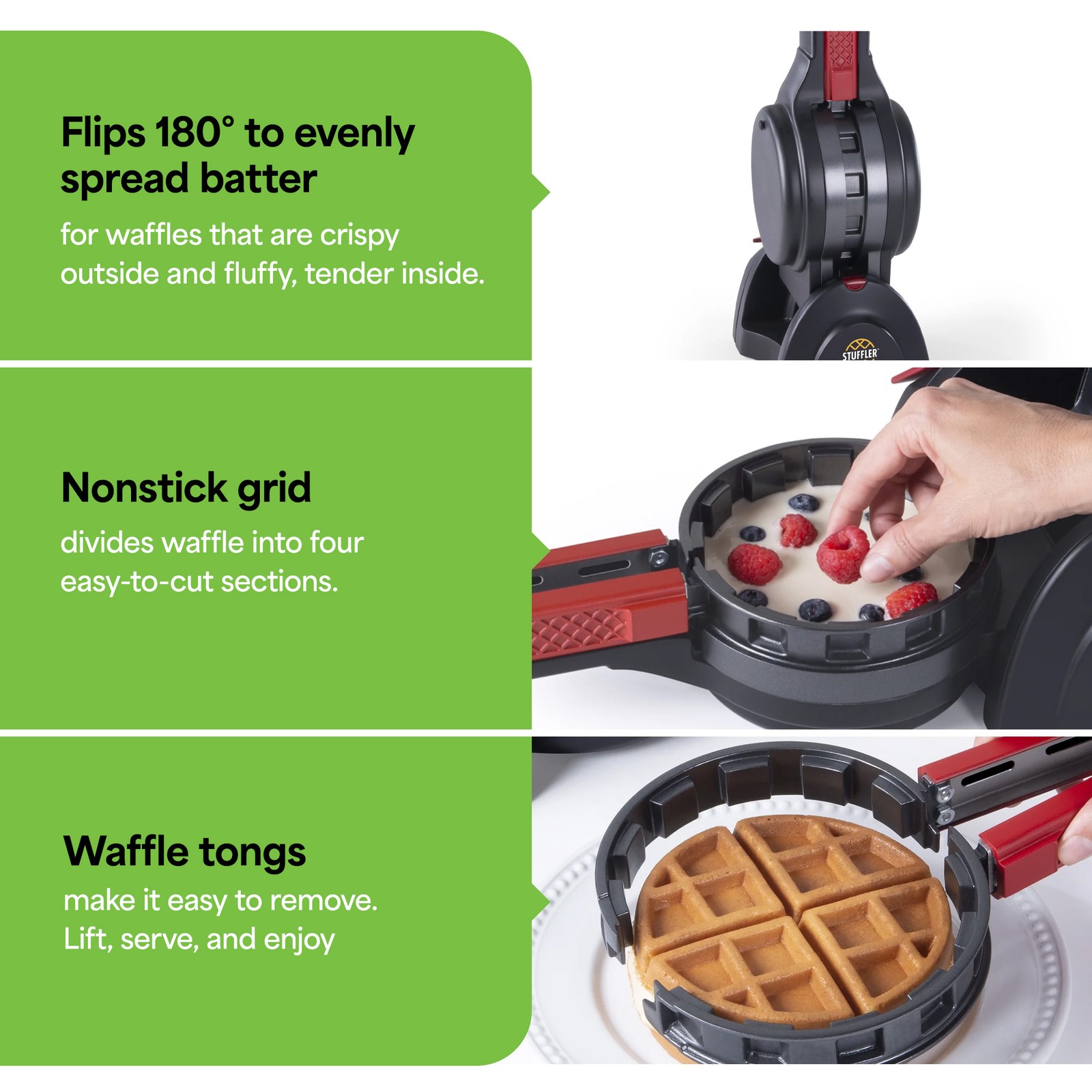 Presto Stuffler Stuffed Belgian Waffle Maker Nonstick Appliance, Large, Black
