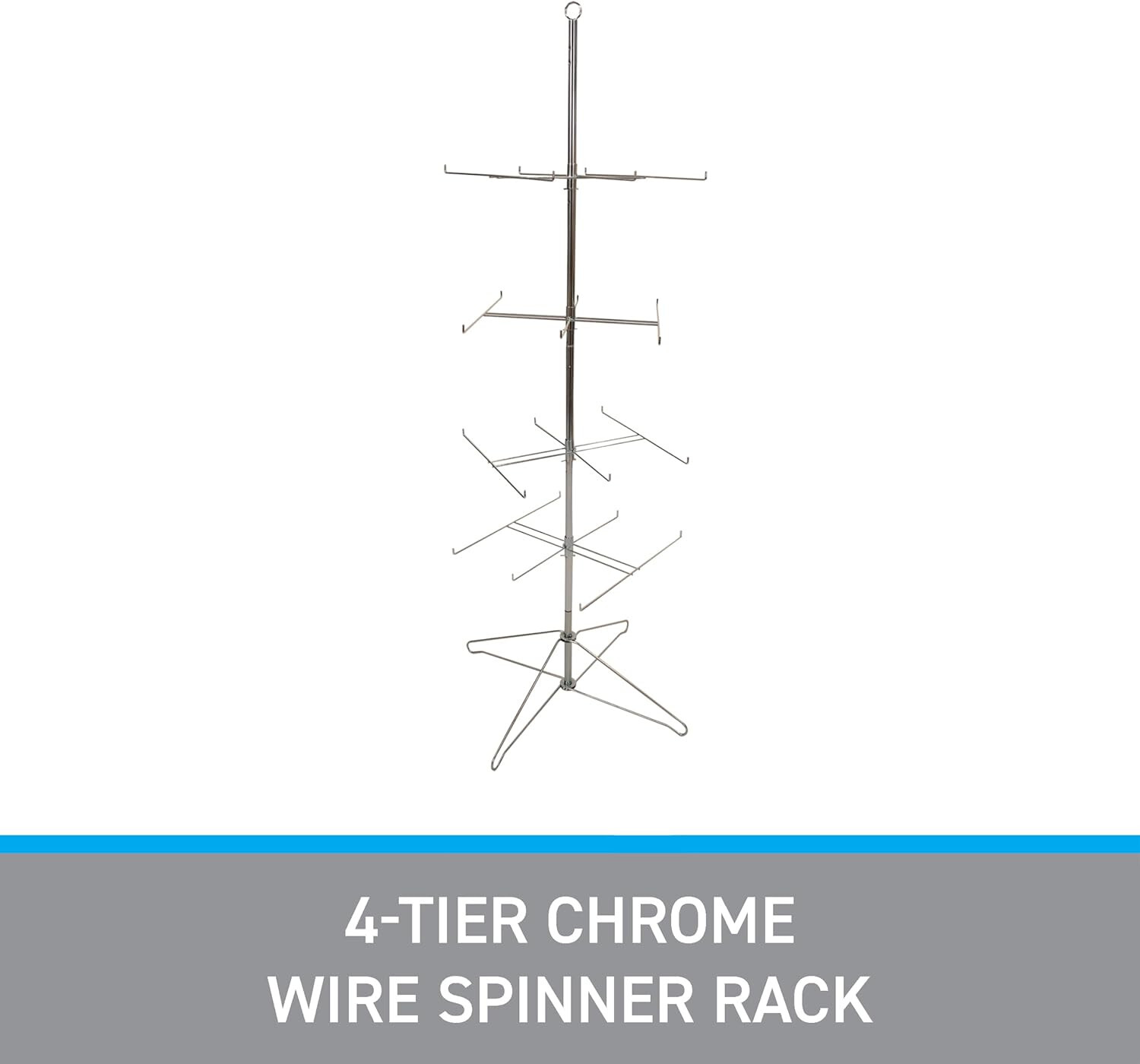 Wire Spinner Rack 4 Tier 24 Peg Rotating Chrome Floor Stand Capacity 50 lb 63 ½"