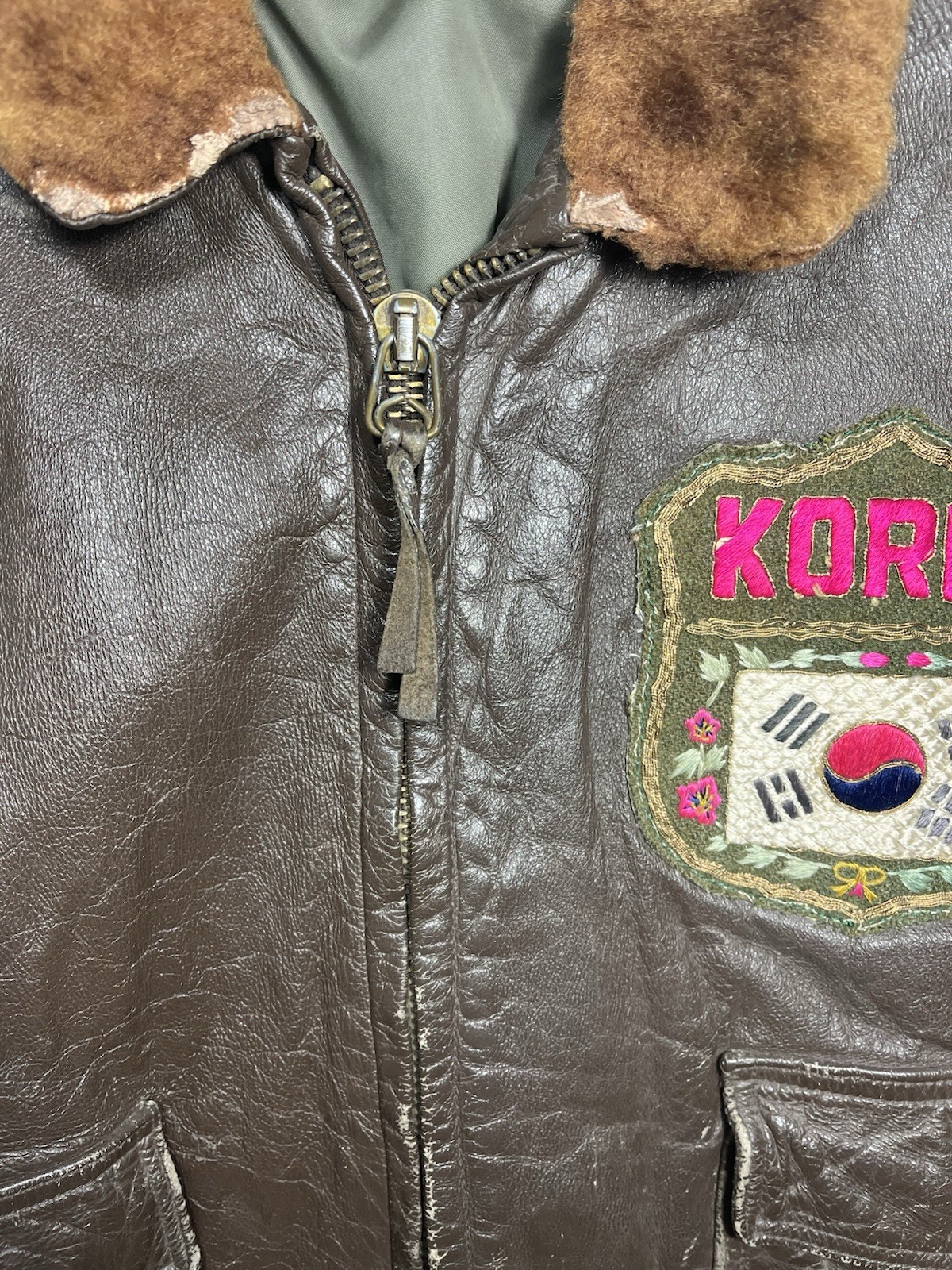 Korean War Era US Navy G-1 Leather Flight Jacket Theatre Made Patch Bomber