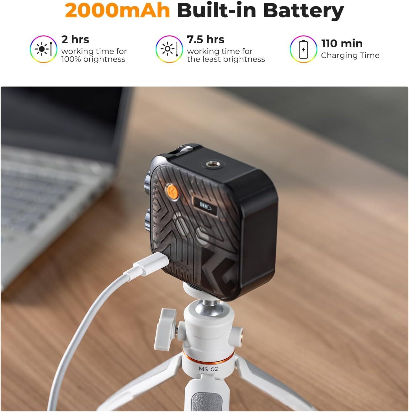 K&F Concept Portable RGB Video Light 360° Full Color LED Camera Light for Selfie