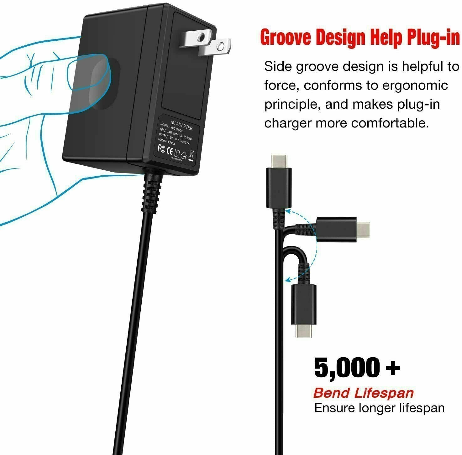 AC Adapter Power Supply for Nintendo Switch Wall & Travel Charger Plug Cord