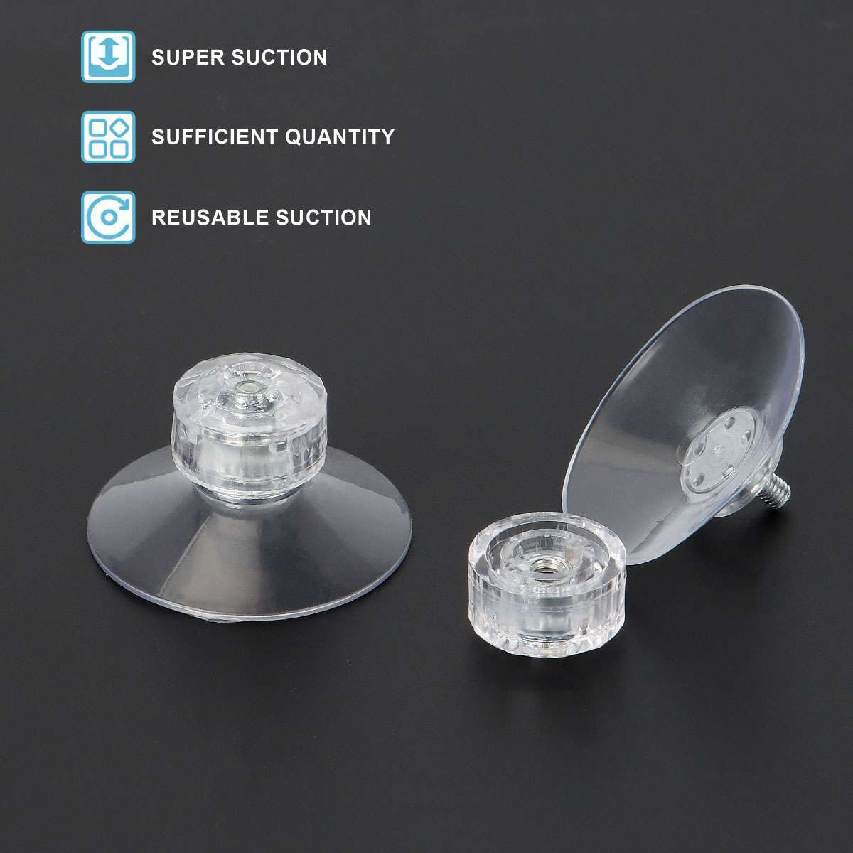 10PCS Strong Suction Cups with M4 Screw Rod Knurled Hook Clear Kitchen Glass USA