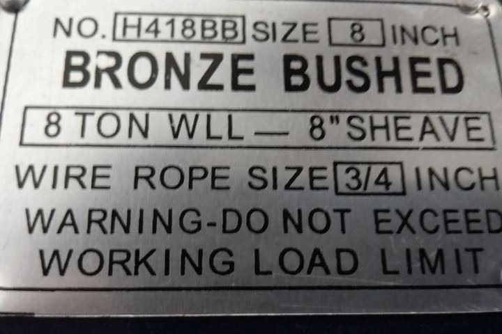 B/A Products Co. 6I-8T8 5/8 In; 3/4 In Compatible Rope Dia Snatch Pulley Block