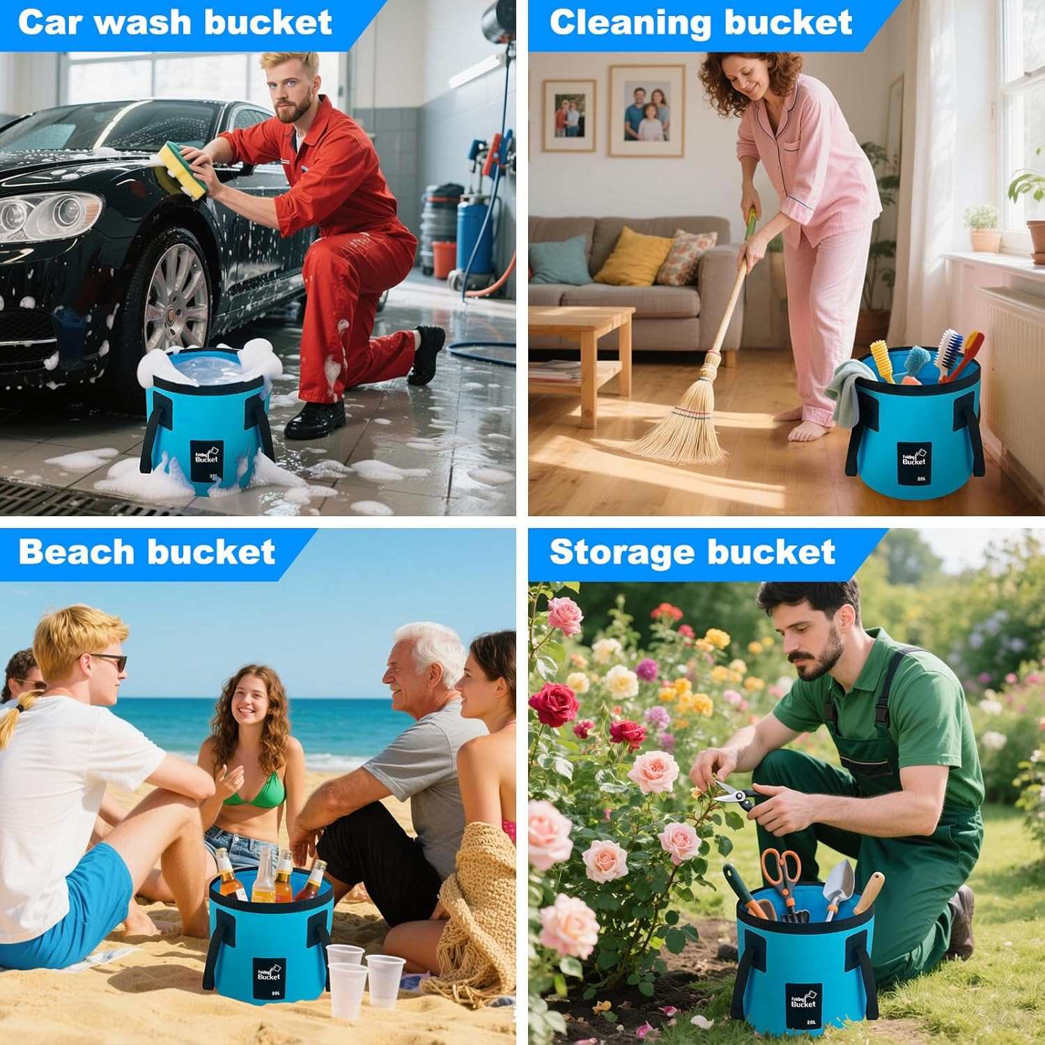 5 Gallon Collapsible Bucket with Handle, Car Wash Bucket Foldable Water Storage