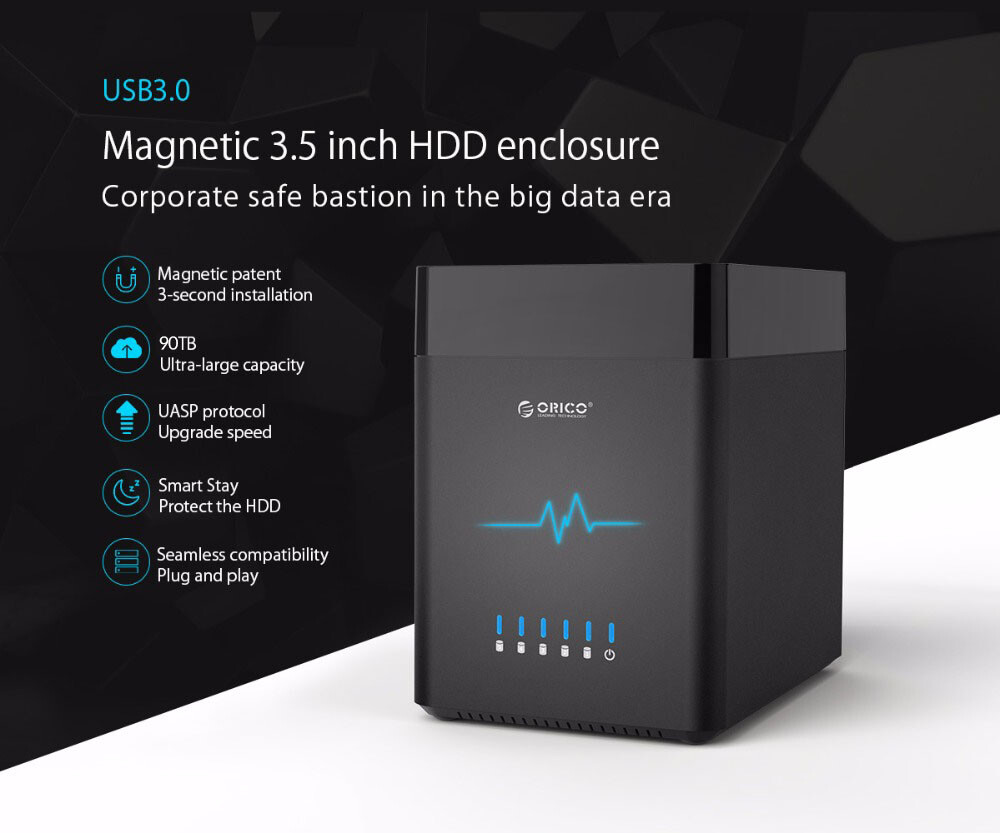 ORICO 5 Bay 3.5'' Hard Drive Enclosure USB3.0 to SATA3.0 Magnetic-type HDD Case