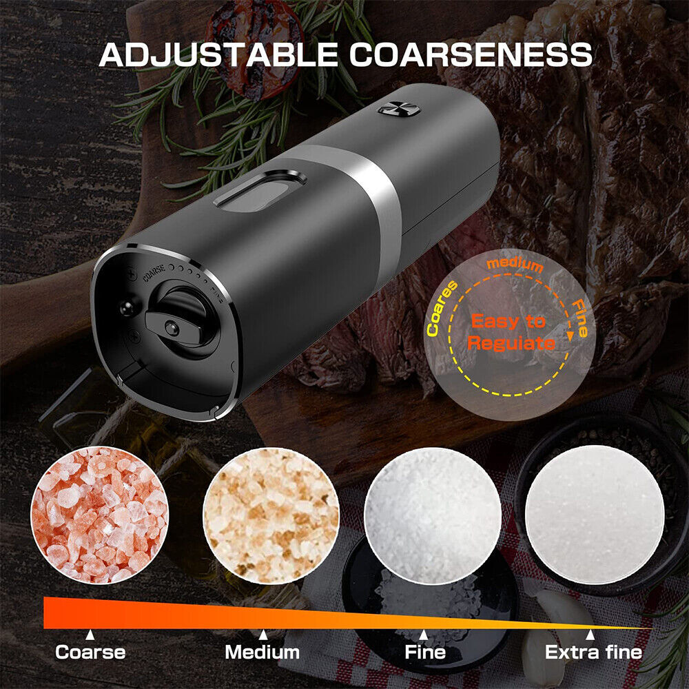 Automatic Electric Salt and Pepper Grinder Set - Rechargeable with LED Light